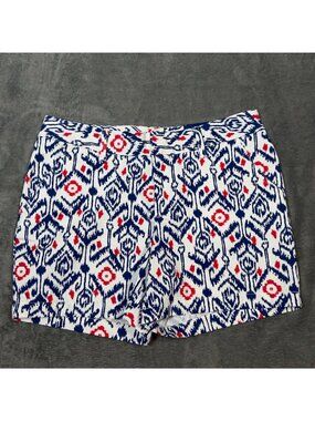Le TIGRE Ikat Print Shorts Blue White Red Stretch Cotton Size 10 NWT
